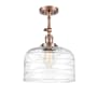 Innovations Lighting Bell 12" Wide Semi-Flush Ceiling Fixture Antique Copper / Clear Deco Swirl