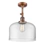 Innovations Lighting X-Large Bell 12" Wide Semi-Flush Ceiling Fixture with 16" Height Antique Copper / Clear