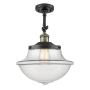 Innovations Lighting Large Oxford 12" Wide Semi-Flush Ceiling Fixture with 16" Height Black Antique Brass / Clear