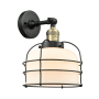 Innovations Lighting Large Bell Cage 8" Wide Semi-Flush Ceiling Fixture with 16" Height Black Antique Brass / Matte White