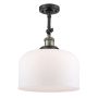 Innovations Lighting X-Large Bell 12" Wide Semi-Flush Ceiling Fixture with 16" Height Black Antique Brass / Matte White