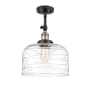 Innovations Lighting Bell 12" Wide Semi-Flush Ceiling Fixture Black Antique Brass / Clear Deco Swirl