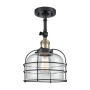 Innovations Lighting Large Bell Cage 8" Wide Semi-Flush Ceiling Fixture with 16" Height Black Antique Brass / Clear