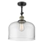 Innovations Lighting X-Large Bell 12" Wide Semi-Flush Ceiling Fixture with 16" Height Black Antique Brass / Clear