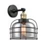 Innovations Lighting Large Bell Cage 8" Wide Semi-Flush Ceiling Fixture with 16" Height Black Antique Brass / Plated Smoke