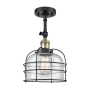 Innovations Lighting Large Bell Cage 8" Wide Semi-Flush Ceiling Fixture with 16" Height Black Antique Brass / Seedy