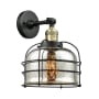 Innovations Lighting Large Bell Cage 8" Wide Semi-Flush Ceiling Fixture with 16" Height Black Antique Brass / Silver Plated Mercury