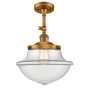Innovations Lighting Large Oxford 12" Wide Semi-Flush Ceiling Fixture with 16" Height Brushed Brass / Clear