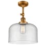 Innovations Lighting X-Large Bell 12" Wide Semi-Flush Ceiling Fixture with 16" Height Brushed Brass / Seedy