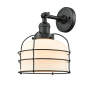 Innovations Lighting Large Bell Cage 8" Wide Semi-Flush Ceiling Fixture with 16" Height Matte Black / Matte White