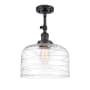 Innovations Lighting Bell 12" Wide Semi-Flush Ceiling Fixture Matte Black / Clear Deco Swirl