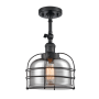 Innovations Lighting Large Bell Cage 8" Wide Semi-Flush Ceiling Fixture with 16" Height Matte Black / Plated Smoke