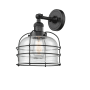 Innovations Lighting Large Bell Cage 8" Wide Semi-Flush Ceiling Fixture with 16" Height Matte Black / Seedy