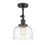 Innovations Lighting Bell 8" Wide Semi-Flush Ceiling Fixture Oil Rubbed Bronze / Clear Deco Swirl