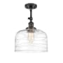 Innovations Lighting Bell 12" Wide Semi-Flush Ceiling Fixture Oil Rubbed Bronze / Clear Deco Swirl