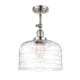 Innovations Lighting Bell 12" Wide Semi-Flush Ceiling Fixture Polished Nickel / Clear Deco Swirl