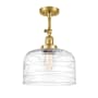 Innovations Lighting Bell 12" Wide Semi-Flush Ceiling Fixture Satin Gold / Clear Deco Swirl