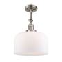 Innovations Lighting X-Large Bell 12" Wide Semi-Flush Ceiling Fixture with 16" Height Brushed Satin Nickel / Matte White