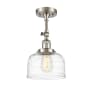 Innovations Lighting Bell 8" Wide Semi-Flush Ceiling Fixture Brushed Satin Nickel / Clear Deco Swirl