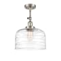 Innovations Lighting Bell 12" Wide Semi-Flush Ceiling Fixture Brushed Satin Nickel / Clear Deco Swirl