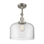 Innovations Lighting X-Large Bell 12" Wide Semi-Flush Ceiling Fixture with 16" Height Brushed Satin Nickel / Clear