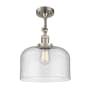 Innovations Lighting X-Large Bell 12" Wide Semi-Flush Ceiling Fixture with 16" Height Brushed Satin Nickel / Seedy
