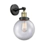 Innovations Lighting Beacon 14" Tall Bathroom Sconce Black Antique Brass / Clear