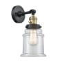 Innovations Lighting Canton Single Light 11" Tall Bathroom Sconce - 3 Way Switch on Socket Black Antique Brass / Clear