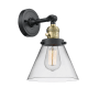 Innovations Lighting Large Cone Single Light 10" Tall Bathroom Sconce with Multiple Shade Options Black Antique Brass / Clear
