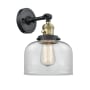 Innovations Lighting Large Bell Single Light 12" Tall Bathroom Sconce with Multiple Shade Options Black Antique Brass / Clear