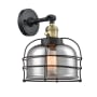 Innovations Lighting Large Bell Cage Single Light 12" Tall Bathroom Sconce - 3 Way Switch on Socket Black Antique Brass / Smoked