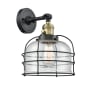Innovations Lighting Large Bell Cage Single Light 12" Tall Bathroom Sconce - 3 Way Switch on Socket Black Antique Brass / Seedy