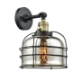 Innovations Lighting Large Bell Cage Single Light 12" Tall Bathroom Sconce - 3 Way Switch on Socket Black Antique Brass / Silver Plated Mercury
