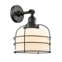 Innovations Lighting Large Bell Cage Single Light 12" Tall Bathroom Sconce - 3 Way Switch on Socket Matte Black / Matte White