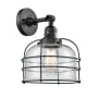 Innovations Lighting Large Bell Cage Single Light 12" Tall Bathroom Sconce - 3 Way Switch on Socket Matte Black / Clear