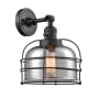Innovations Lighting Large Bell Cage Single Light 12" Tall Bathroom Sconce - 3 Way Switch on Socket Matte Black / Smoked