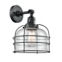Innovations Lighting Large Bell Cage Single Light 12" Tall Bathroom Sconce - 3 Way Switch on Socket Matte Black / Seedy