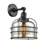 Innovations Lighting Large Bell Cage Single Light 12" Tall Bathroom Sconce - 3 Way Switch on Socket Matte Black / Silver Plated Mercury