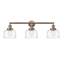 Innovations Lighting Bell 3 Light 32" Wide Vanity Light Antique Copper / Clear Deco Swirl