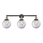 Innovations Lighting Beacon 3 Light 32" Wide Vanity Light Black Antique Brass / Clear