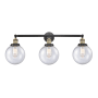 Innovations Lighting Beacon 3 Light 32" Wide Vanity Light Black Antique Brass / Seedy