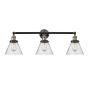 Innovations Lighting Cone 3 Light 32" Wide Commercial Vanity Light Black Antique Brass / Seedy