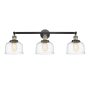 Innovations Lighting Bell 3 Light 32" Wide Vanity Light Black Antique Brass / Clear Deco Swirl