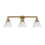 Innovations Lighting Cone 3 Light 32" Wide Commercial Vanity Light Brushed Brass / Clear