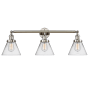 Innovations Lighting Cone 3 Light 32" Wide Commercial Vanity Light Polished Nickel / Clear
