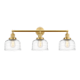 Innovations Lighting Bell 3 Light 32" Wide Vanity Light Satin Gold / Clear Deco Swirl