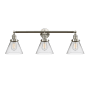 Innovations Lighting Cone 3 Light 32" Wide Commercial Vanity Light Brushed Satin Nickel / Clear
