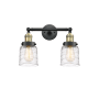 Innovations Lighting Bell 2 Light 16" Wide Vanity Light with Shades Black Antique Brass / Deco Swirl