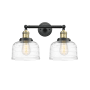 Innovations Lighting Bell 2 Light 19" Wide Vanity Light Black Antique Brass / Clear Deco Swirl