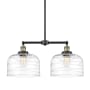Innovations Lighting Bell 2 Light 21" Wide Linear Pendant Black Antique Brass / Clear Deco Swirl